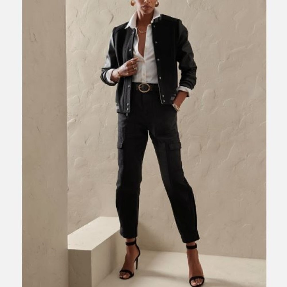 Banana Republic Black High Rise Belted Taper Utility Cargo Pants 18 PETITE $120